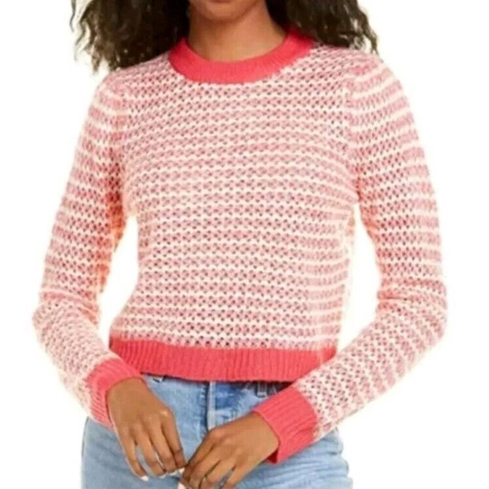 Wayf REVOLVE Womens Medium Sweater White Pink‎ Pullover Scoopneck Cropped Boxy